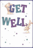 This get well card sparkles with all the warmth and whimsy of a Hanwell gathering. Two irresistible characters, a fuzzy teddy bear and an animated, floppy-eared puppy, leap cheerfully into view as they steady and balance the bold, colourful 'Get Well' message at the center. The lettering, enriched by deep indigo and refreshing teal, brightly stands out against a creamy, inviting background, infusing the design with hope and cheer. Scattered, glimmering stars in gentle blues and violets seem to twinkle overhead, lending a sense of possibility. The bear's and puppy's fur, rendered with loving detail, calls to mind the plush, comforting textures found in the finest floral arrangements from local Hanwell florists. This card isn't just a greeting-it's an emotional remedy, designed to bring comfort and encouragement whether sent to a friend up near Elthorne Park or a loved one resting along the tranquil Grand Union Canal. It's infused with the uplifting, neighbourly spirit unique to the Hanwell community.
